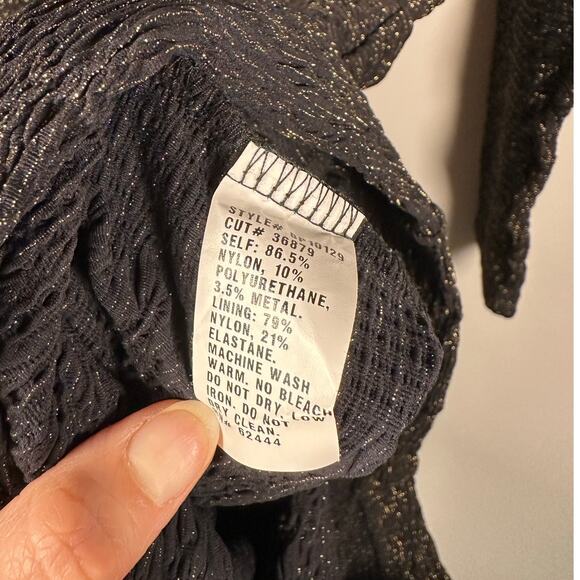 Nicole Miller Artelier Black & Gold Shimmer Long Sleeve Ruched Dress Women's 12 - Picture 5 of 6